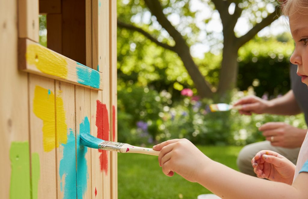 A gril painting the playhouse
